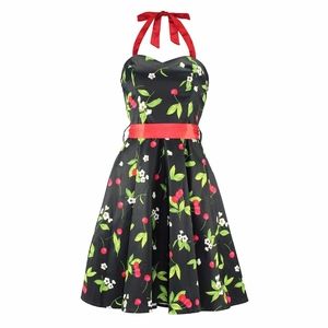 H&R London Cherry Blossoms Black Halter Dress